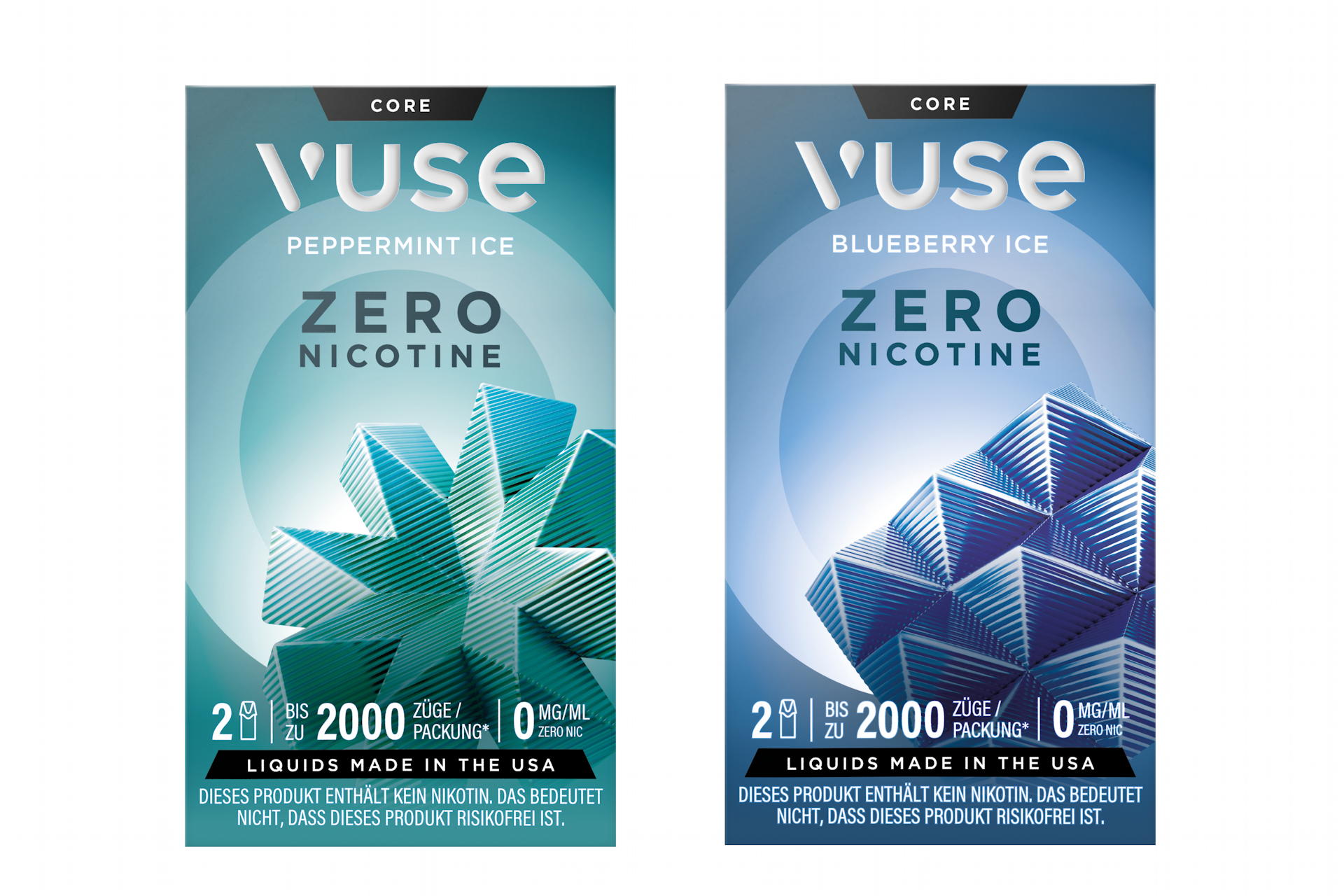 Vuse Pods 0mg: Mit den Vuse Zero Pods in den Geschmachsrichtungen Peppermint Ice und Blueberry Ice schickt BAT erstmals nikotinfreie E-Liquid-Pods ins Rennen.(Fotos: BAT)