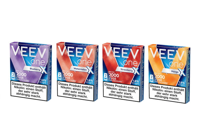 Ein noch intensiveres Aroma bieten die neuen VEEV ONE Extra Pods in den Geschmacksrichtungen Blueberry, Watermelon, Strawberry und Mango.